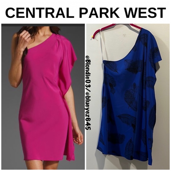 Central Park West “Lovington” one shoulder blue feather print dress M - Picture 1 of 4